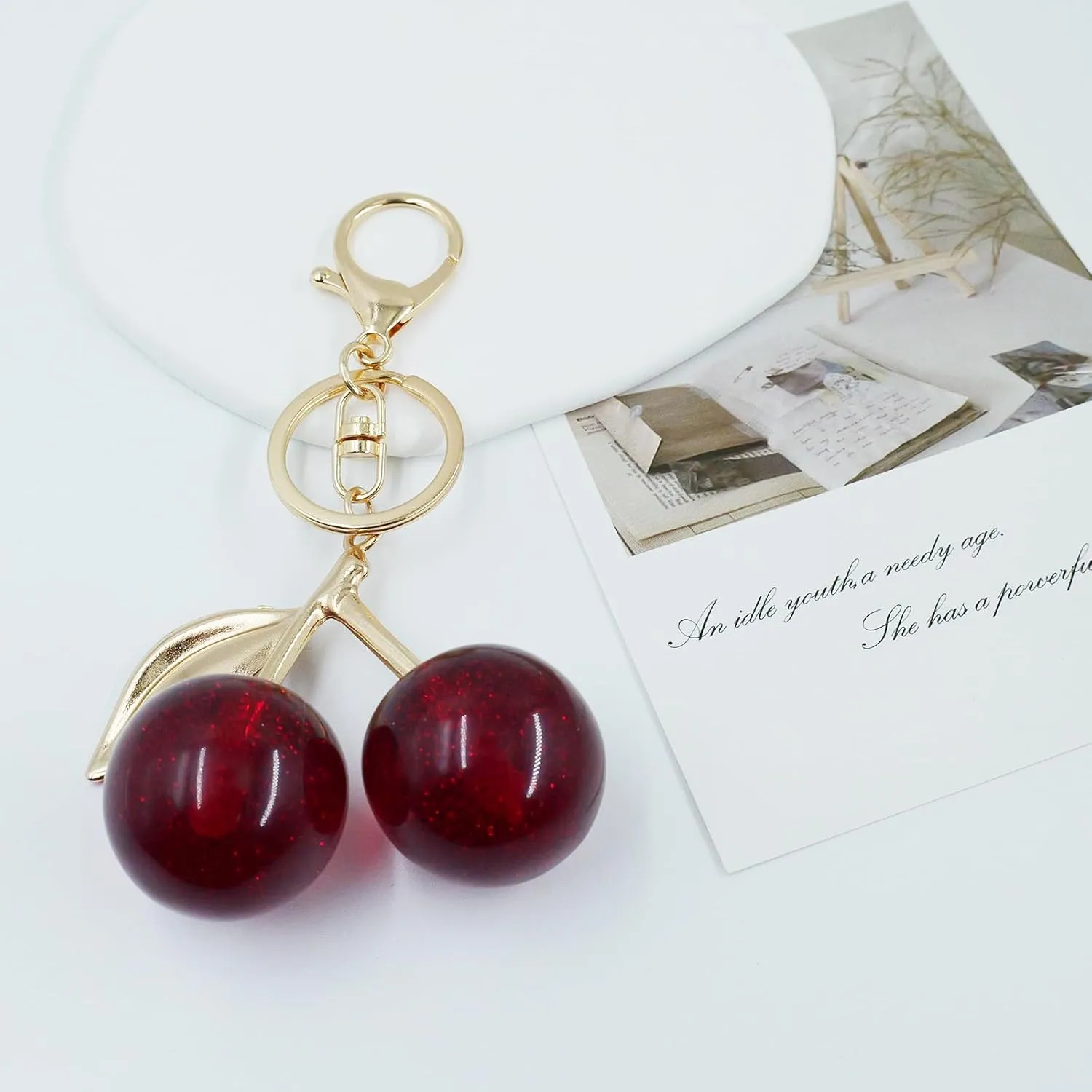 Cherry Keychain Bag Purse Charms Sparkling Crystal Accessories Cute Handbags Pendant for Women Girls Holidays Gift