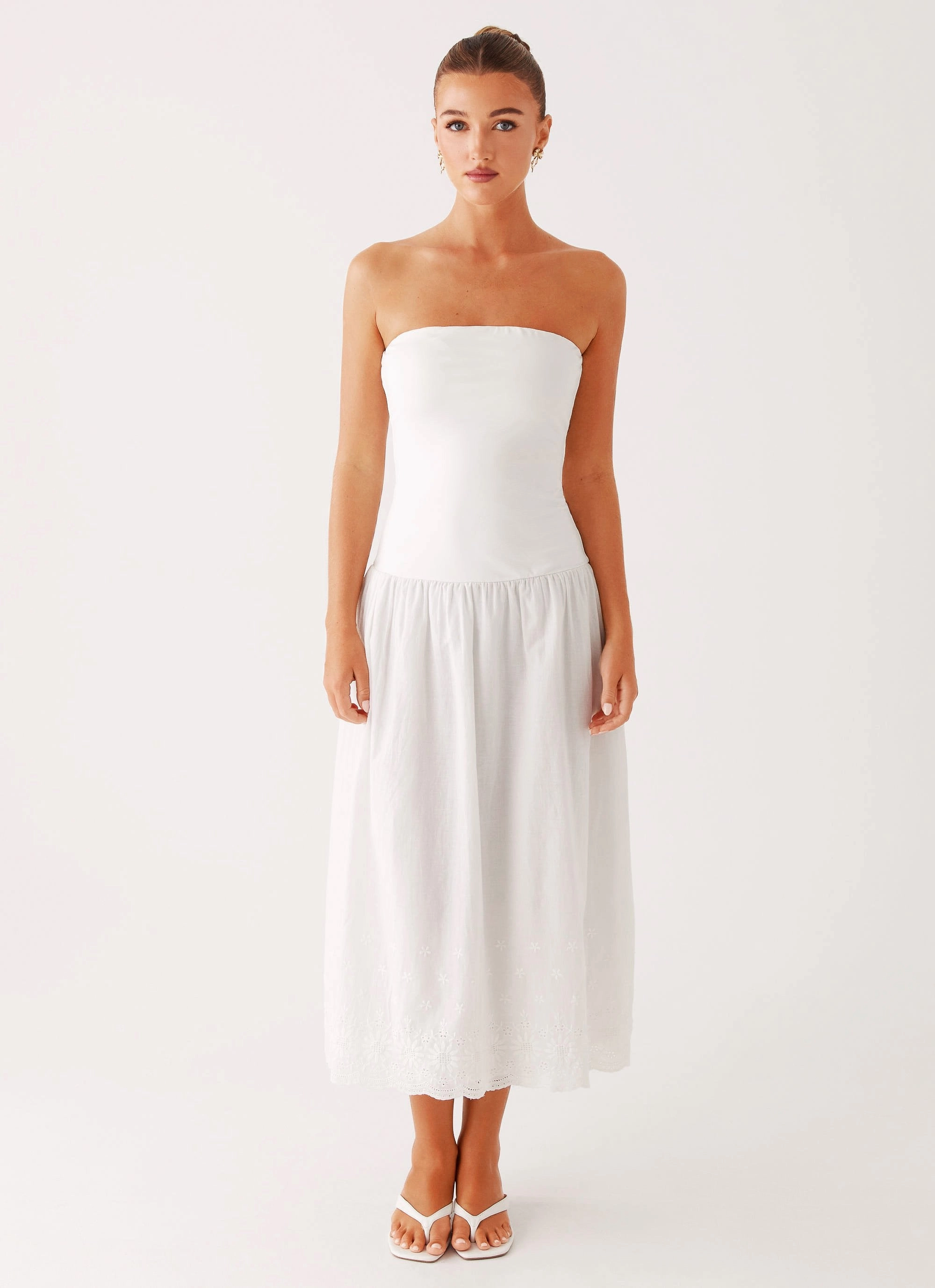 Cherry Skies Midi Dress - White