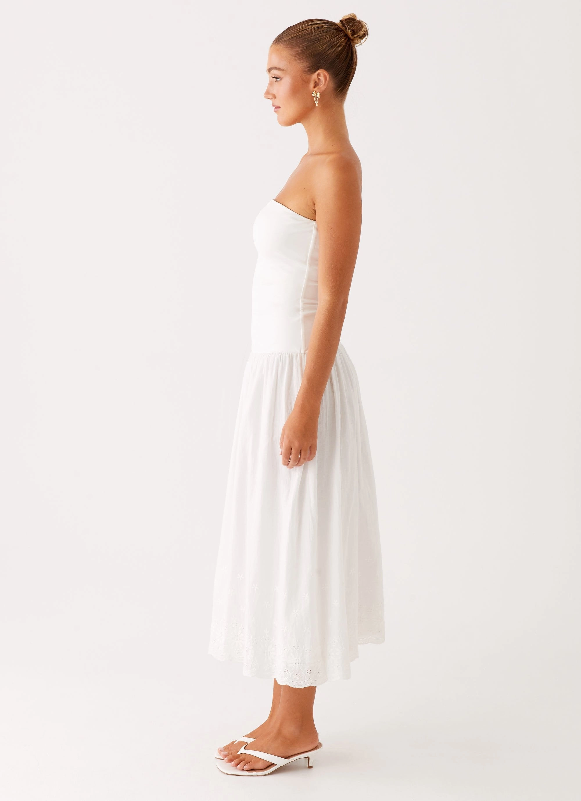Cherry Skies Midi Dress - White