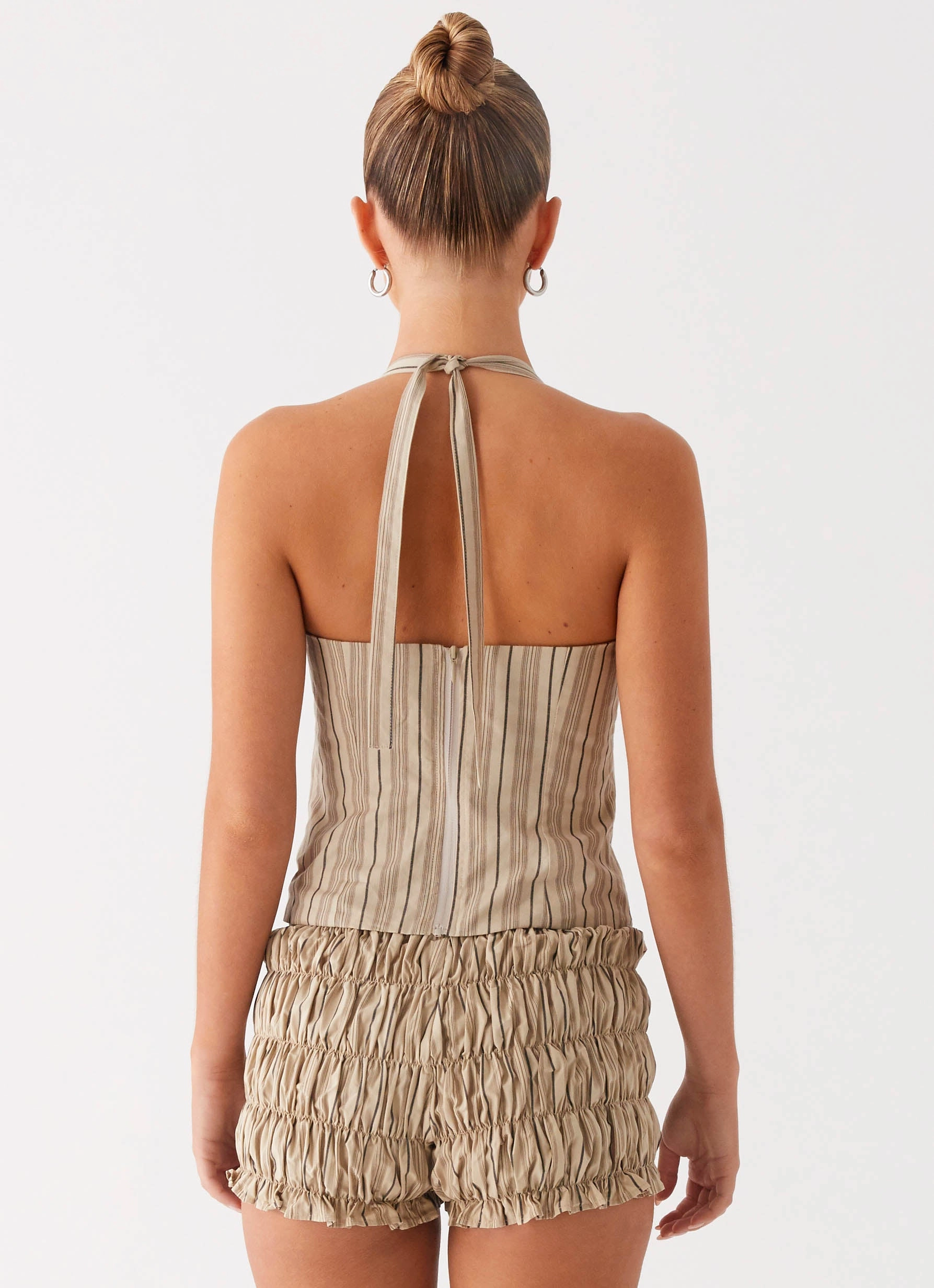 Cheryl Bustier Halter Top - Oatmeal Stripe