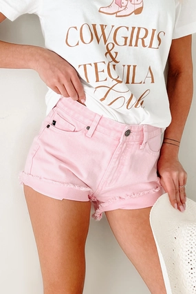 Cheyenne High Rise Frayed Kancan Denim Shorts (Pink) Cheyenne High Rise Frayed Kancan Denim Shorts (Pink)