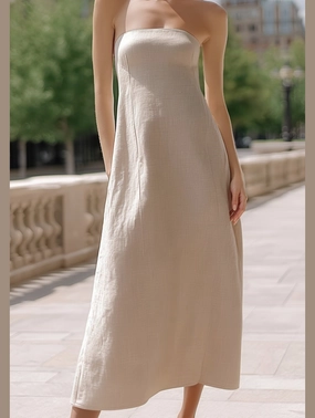Chic Strapless Slim Tube Dress ??Elegant Cotton & Flax Blend Chic Strapless Slim Tube Dress ??Elegant Cotton & Flax Blend