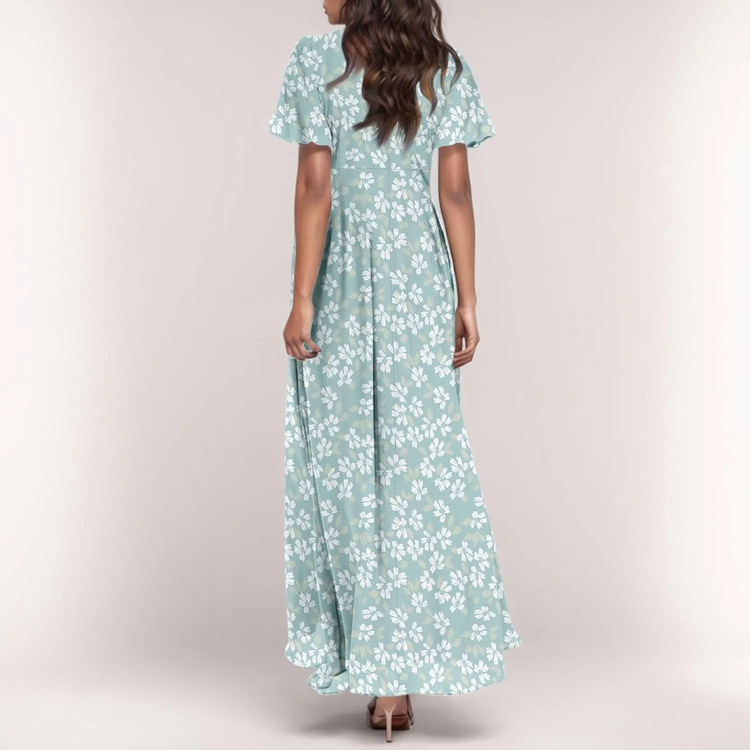 Chiffon Dresses for Women Long Flowy Dress Swing Ruffle Hem Womens Dresses Wedding Guest Dress Summer Beach Casual Dresses