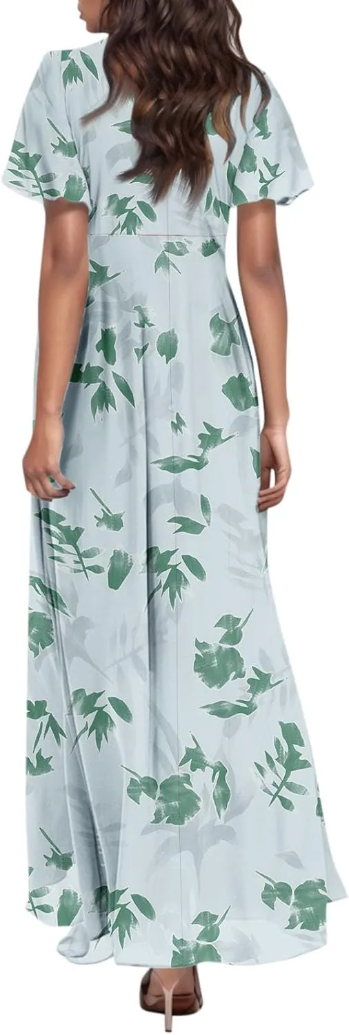 Chiffon Dresses for Women Long Flowy Dress Swing Ruffle Hem Womens Dresses Wedding Guest Dress Summer Beach Casual Dresses