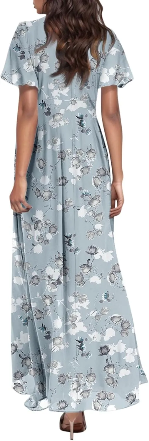 Chiffon Dresses for Women Long Flowy Dress Swing Ruffle Hem Womens Dresses Wedding Guest Dress Summer Beach Casual Dresses