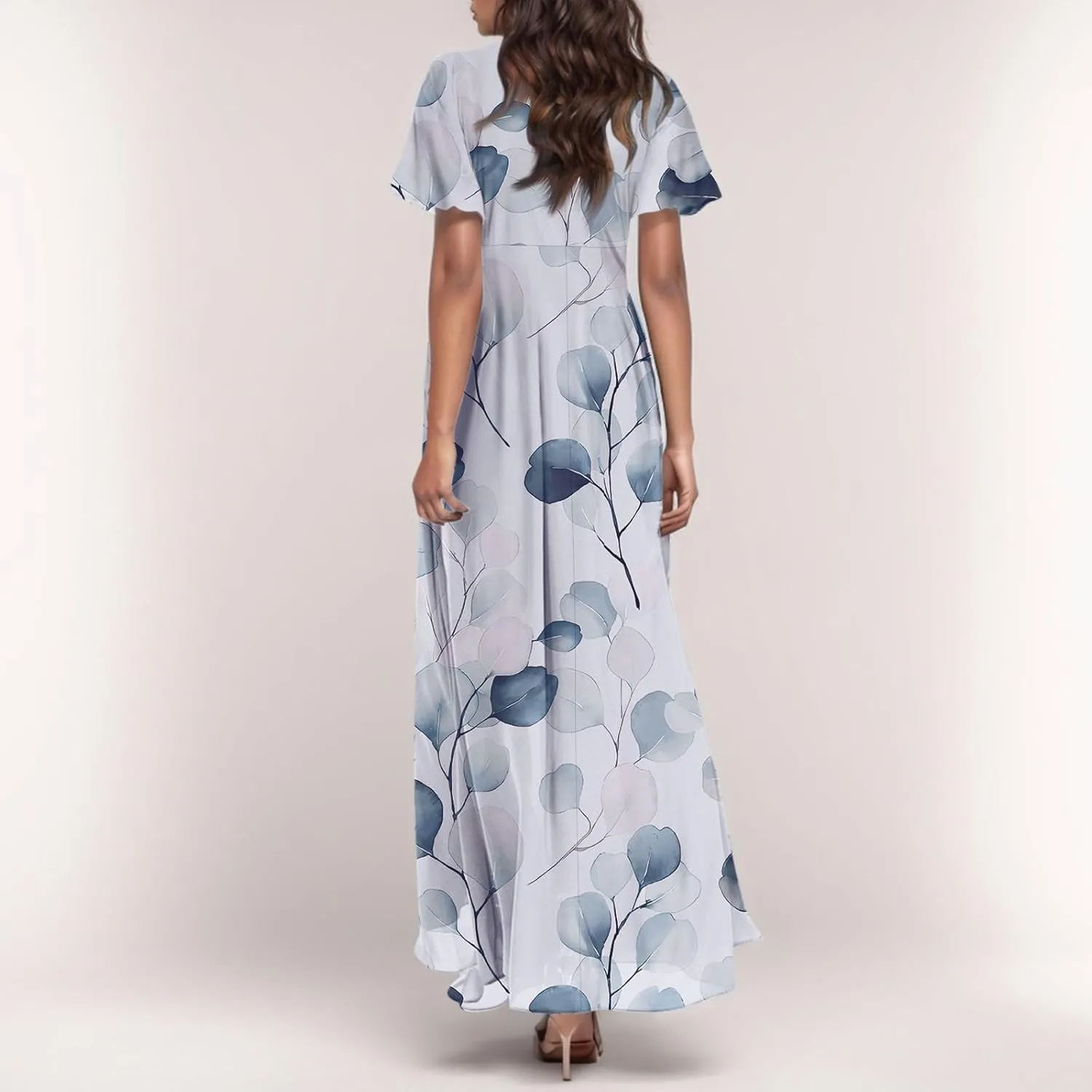 Chiffon Dresses for Women Long Flowy Dress Swing Ruffle Hem Womens Dresses Wedding Guest Dress Summer Beach Casual Dresses
