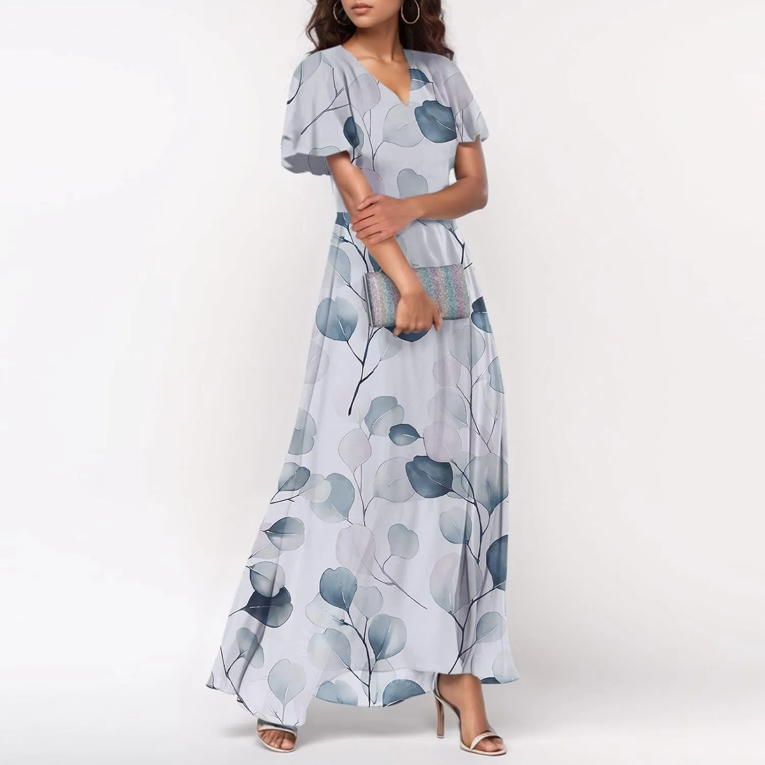 Chiffon Dresses for Women Long Flowy Dress Swing Ruffle Hem Womens Dresses Wedding Guest Dress Summer Beach Casual Dresses