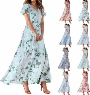 Chiffon Dresses for Women Long Flowy Dress Swing Ruffle Hem Womens Dresses Wedding Guest Dress Summer Beach Casual Dresses