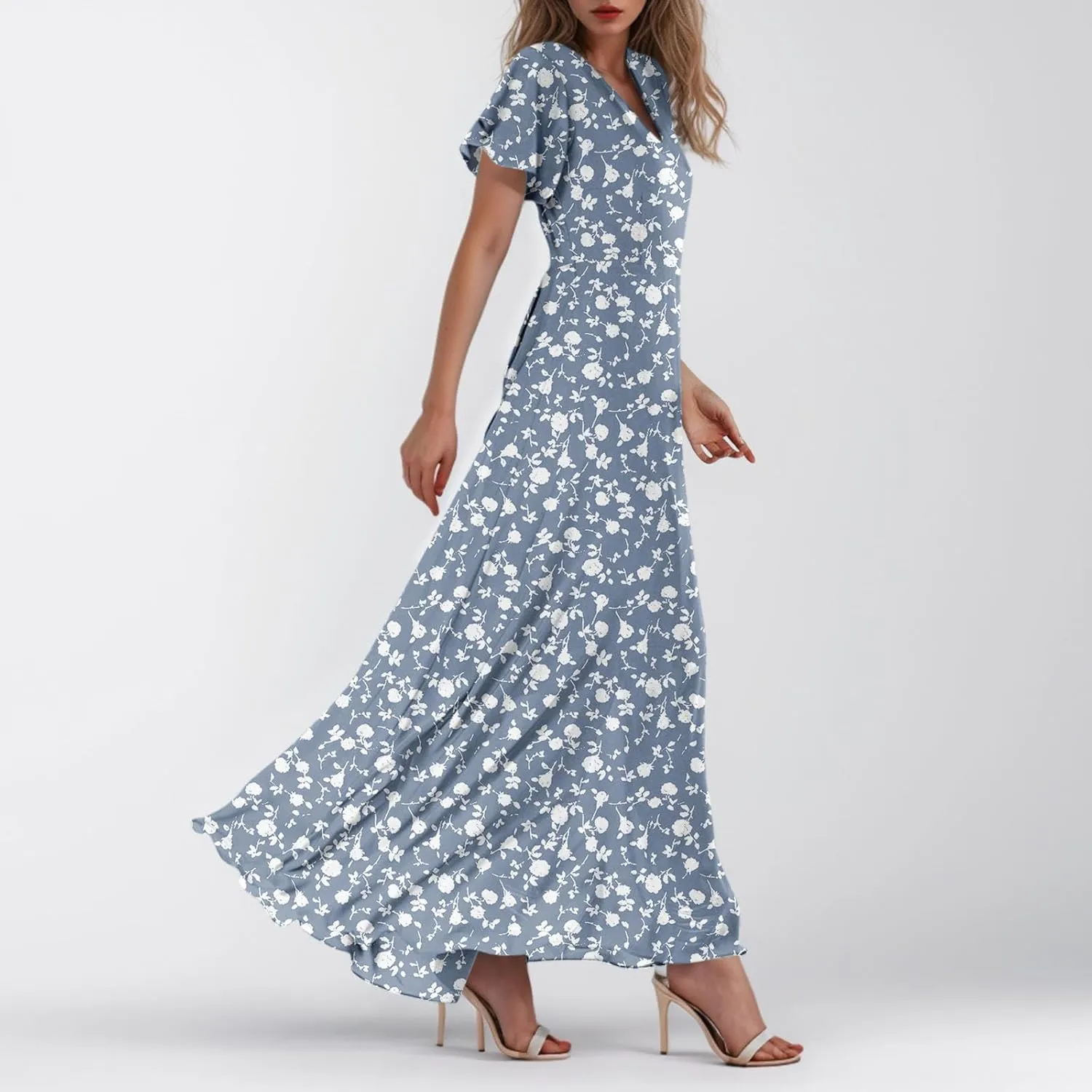 Chiffon Dresses for Women Long Flowy Dress Swing Ruffle Hem Womens Dresses Wedding Guest Dress Summer Beach Casual Dresses