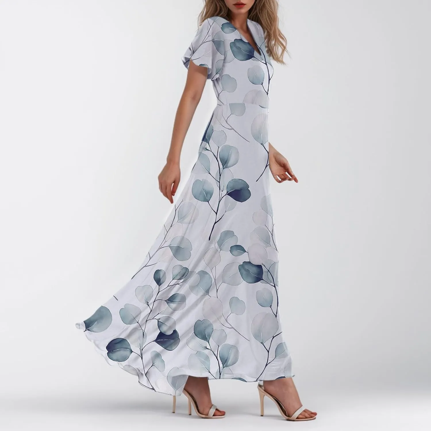 Chiffon Dresses for Women Long Flowy Dress Swing Ruffle Hem Womens Dresses Wedding Guest Dress Summer Beach Casual Dresses