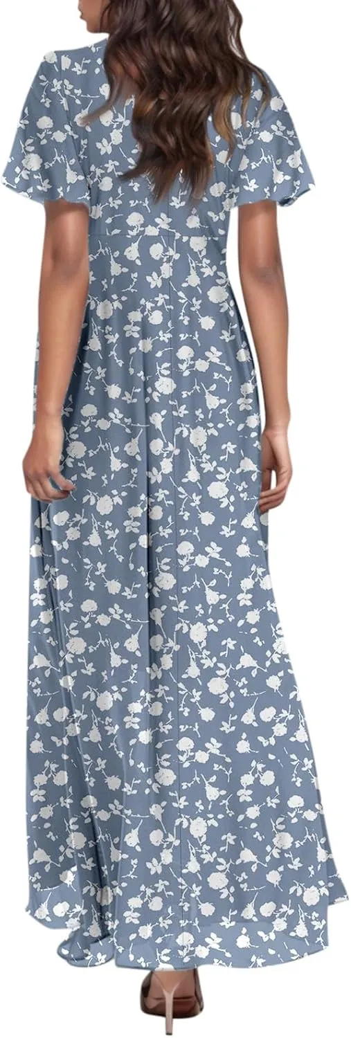 Chiffon Dresses for Women Long Flowy Dress Swing Ruffle Hem Womens Dresses Wedding Guest Dress Summer Beach Casual Dresses