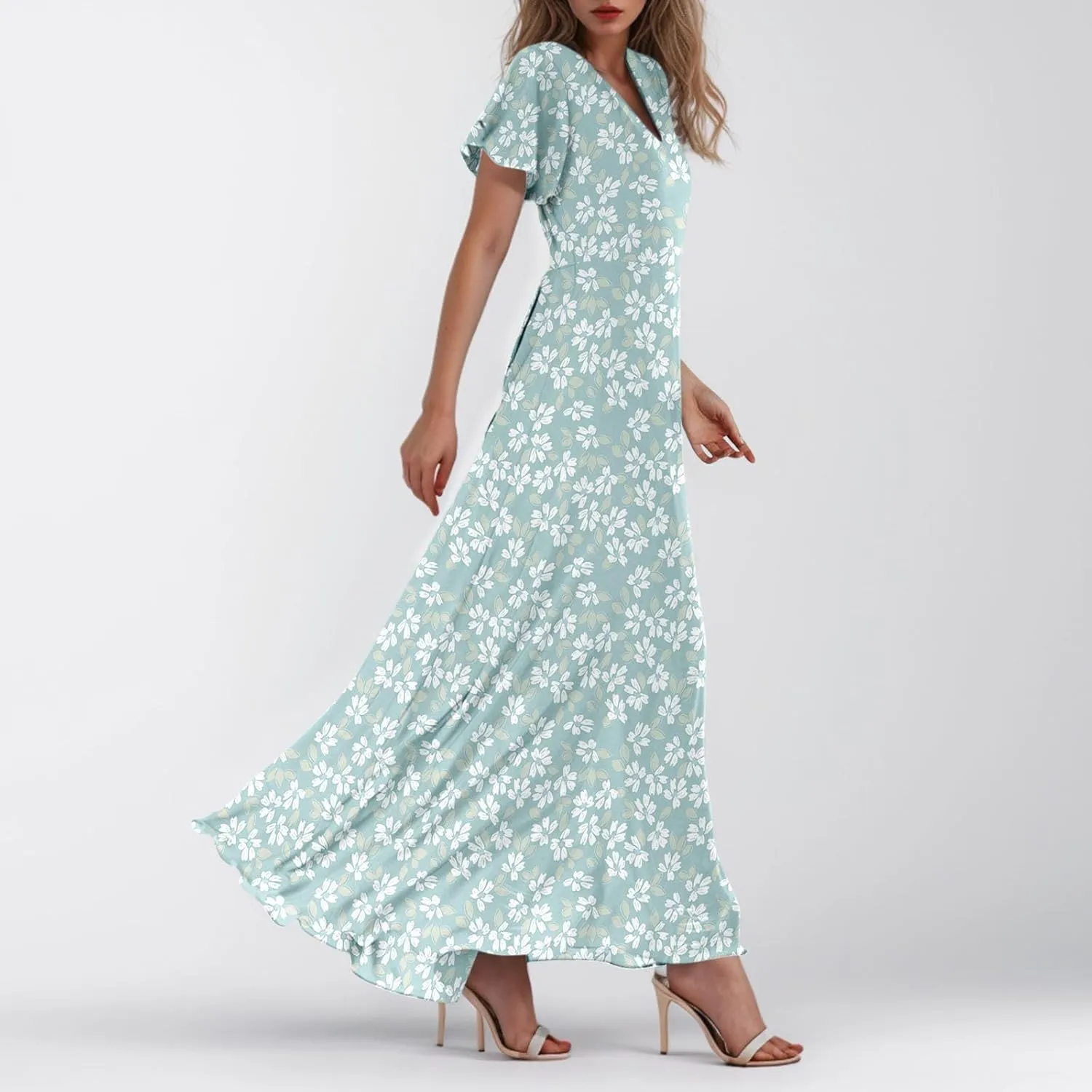 Chiffon Dresses for Women Long Flowy Dress Swing Ruffle Hem Womens Dresses Wedding Guest Dress Summer Beach Casual Dresses