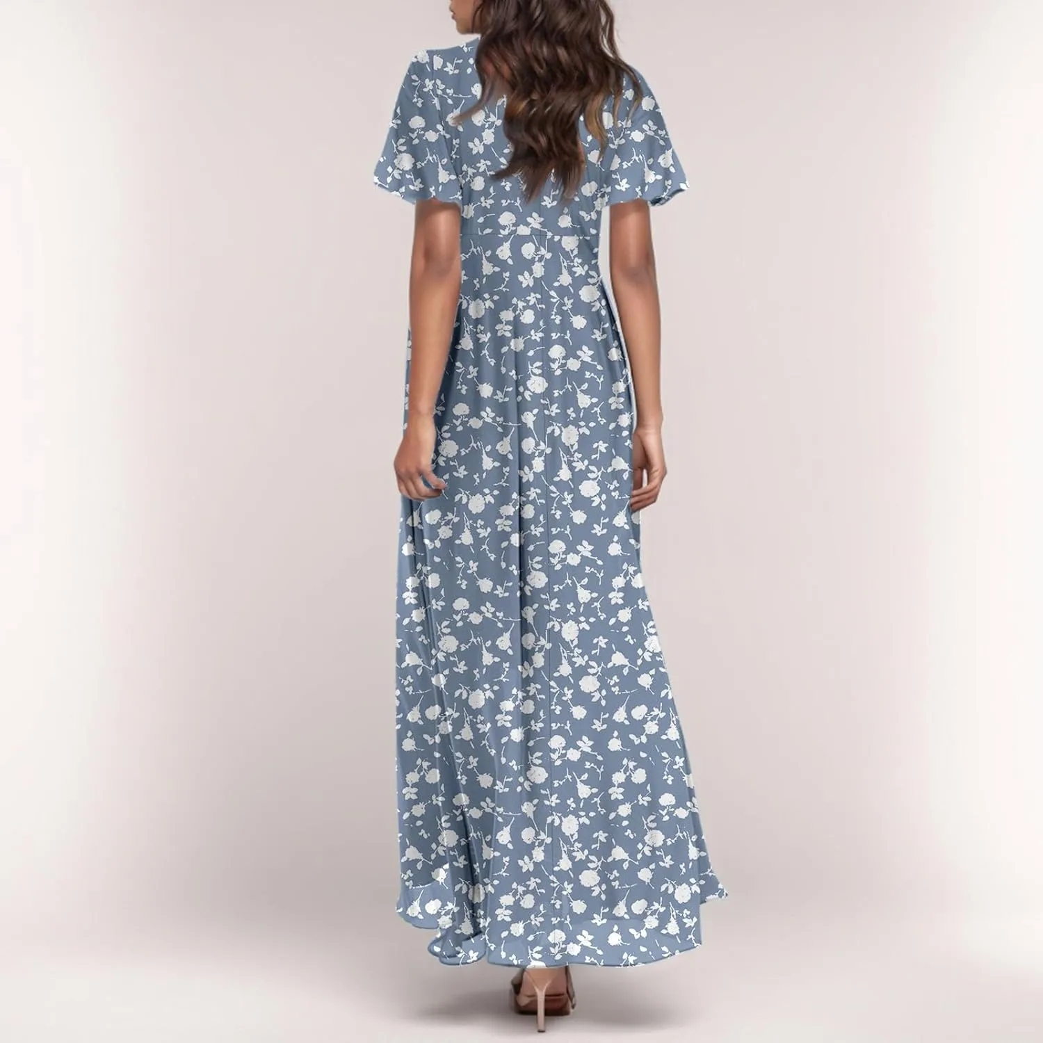 Chiffon Dresses for Women Long Flowy Dress Swing Ruffle Hem Womens Dresses Wedding Guest Dress Summer Beach Casual Dresses