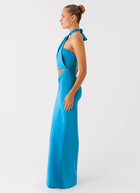 Chiquita Halter Maxi Dress - Turquoise Blue Chiquita Halter Maxi Dress - Turquoise Blue