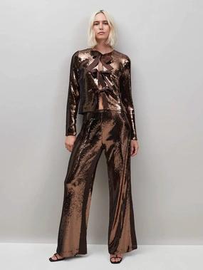 Chocolate Brown Bow Front Sequin Jacket Chocolate Brown Bow Front Sequin Jacket