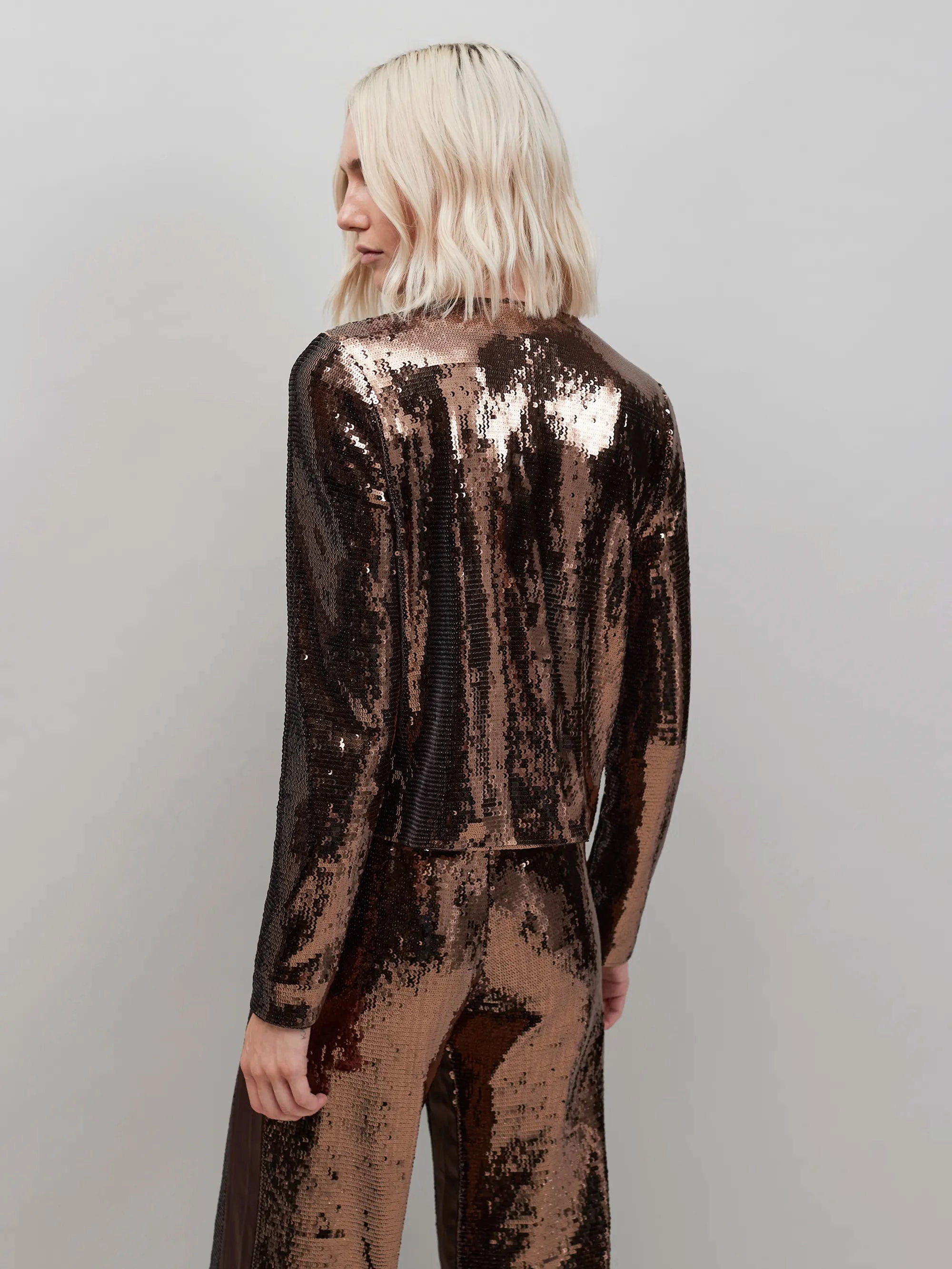 Chocolate Brown Bow Front Sequin Jacket