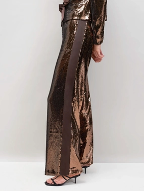 Chocolate Brown Sequinned Satin-Stripe Trousers Chocolate Brown Sequinned Satin-Stripe Trousers