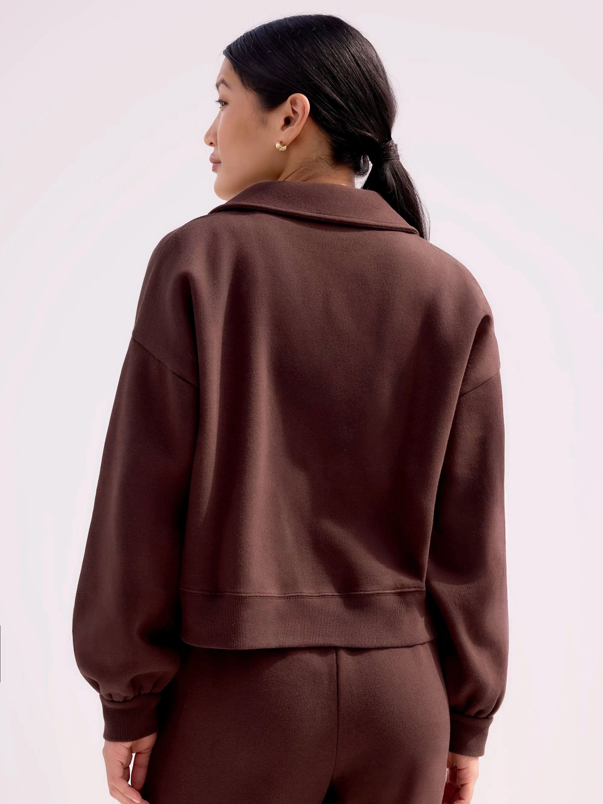 Chocolate-Brown Sweatshirt Bomber Jacket