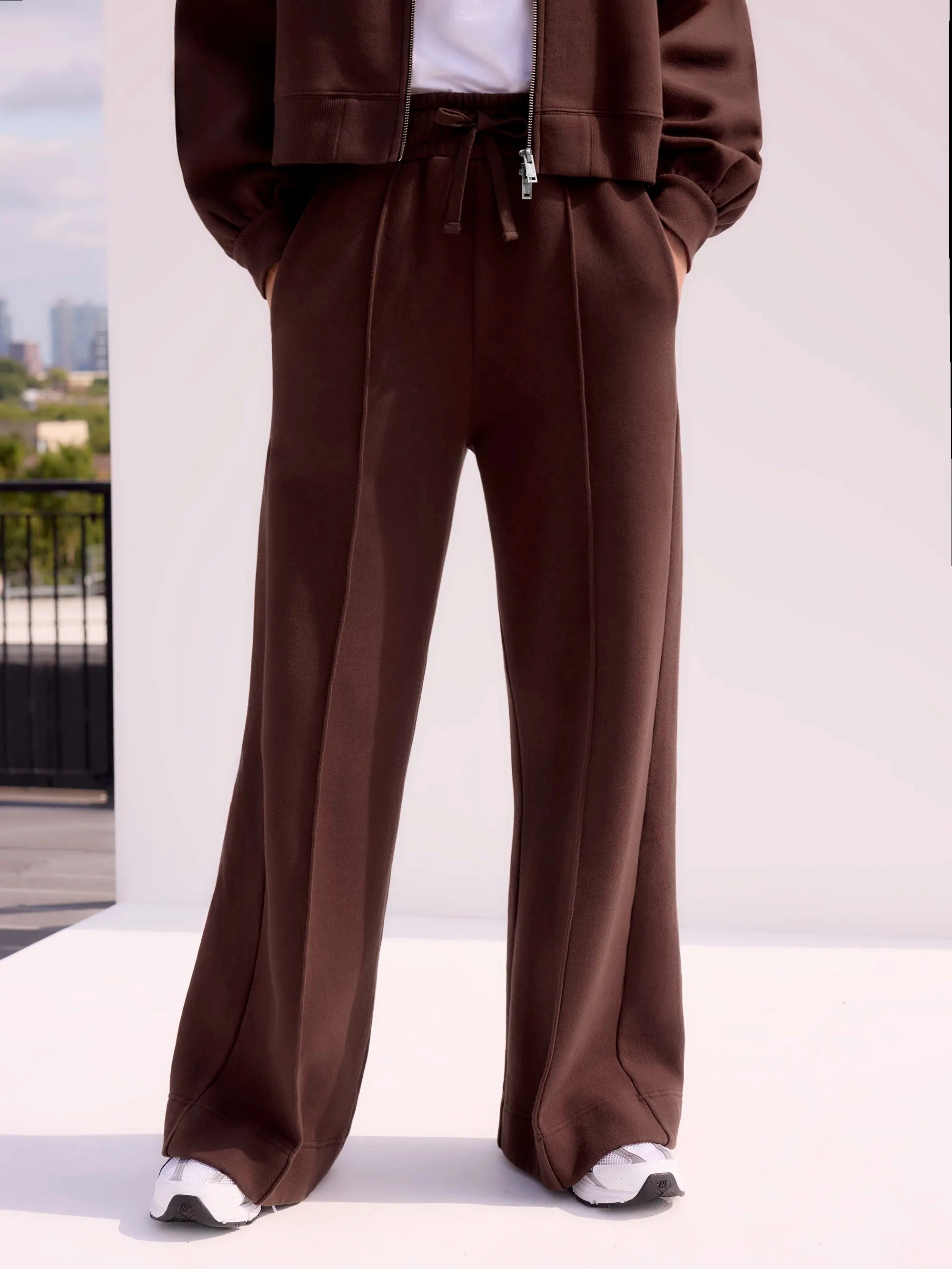 Chocolate-Brown Wide-Leg Sweatpants