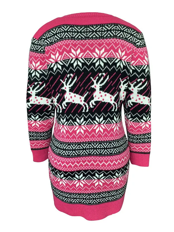 Christmas Elk Long Sleeve Sweater Dresses