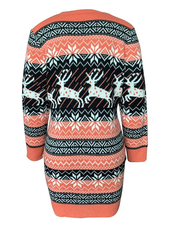 Christmas Elk Long Sleeve Sweater Dresses