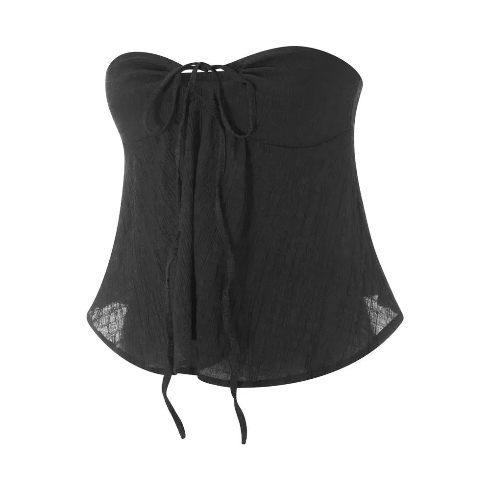 CHRONSTYLE Strapless Off Shoulder Ruched Tube Tops for Women Front Tie-up Ruffles Summer Party Clubwear Tank Mini Vest New