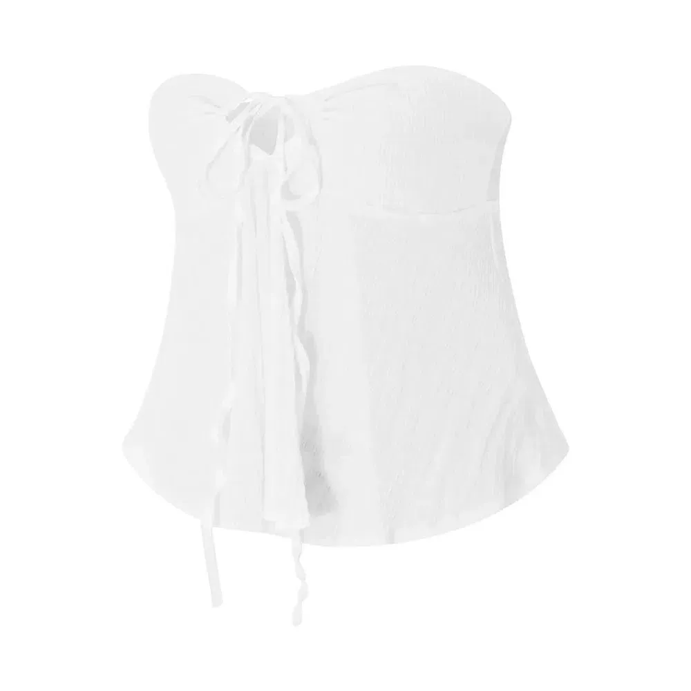 CHRONSTYLE Strapless Off Shoulder Ruched Tube Tops for Women Front Tie-up Ruffles Summer Party Clubwear Tank Mini Vest New