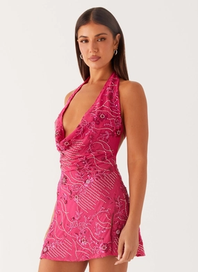 Cinzia Beaded Mini Dress - Fuchsia Cinzia Beaded Mini Dress - Fuchsia