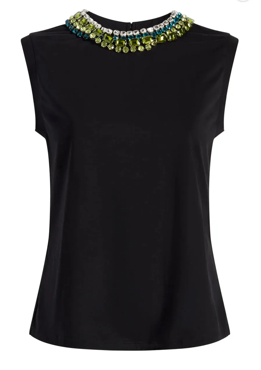 Cizt982 Black Twist Necklace Jeweled Tee