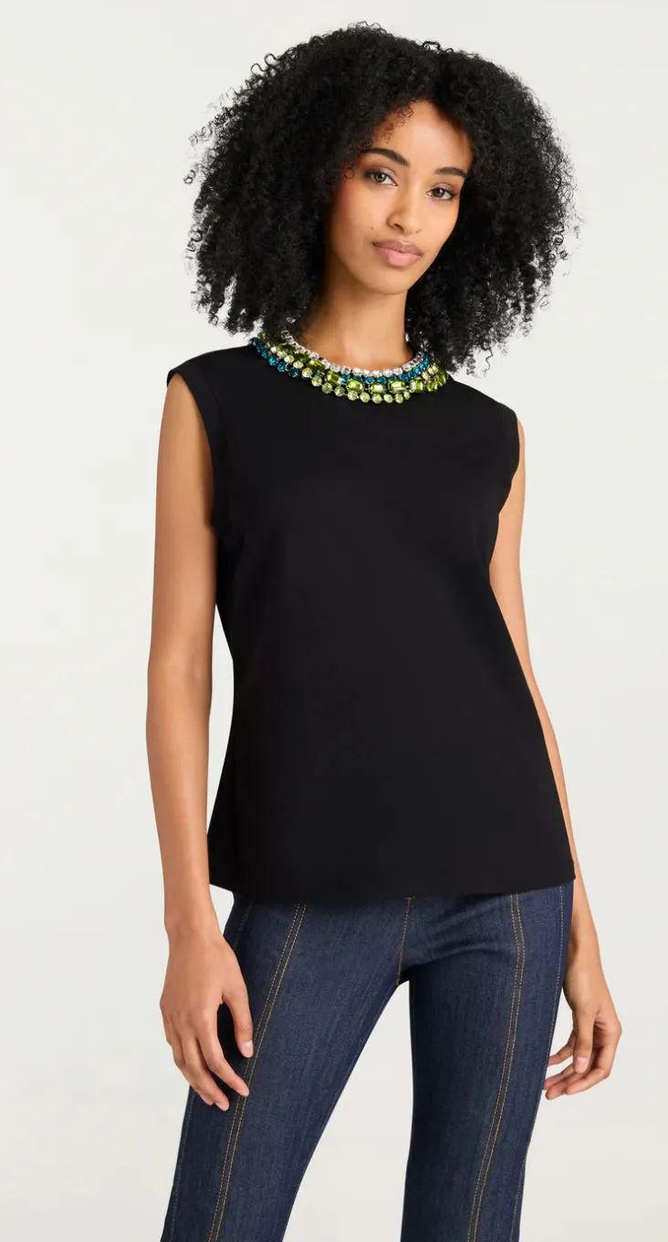 Cizt982 Black Twist Necklace Jeweled Tee