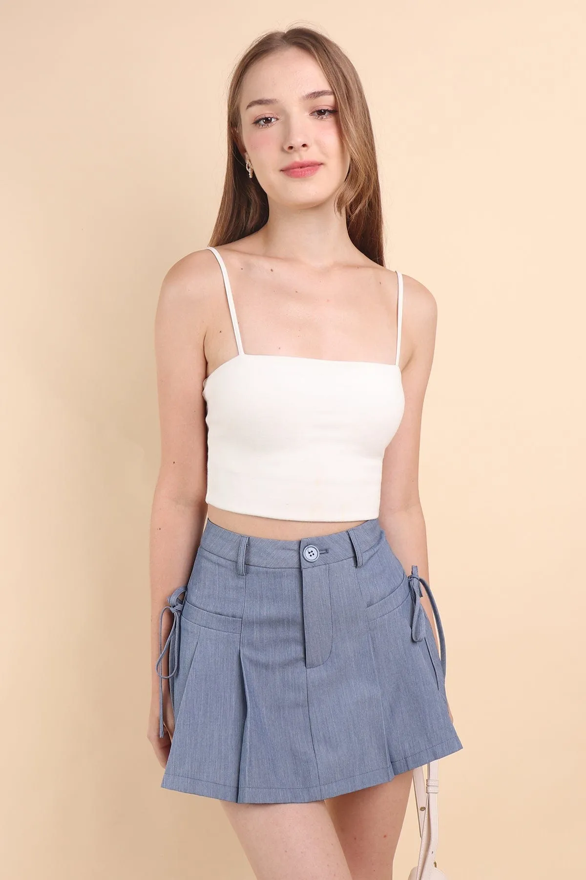 CLARE PLEATED TIE-KNOT SKORTS IN BLUE