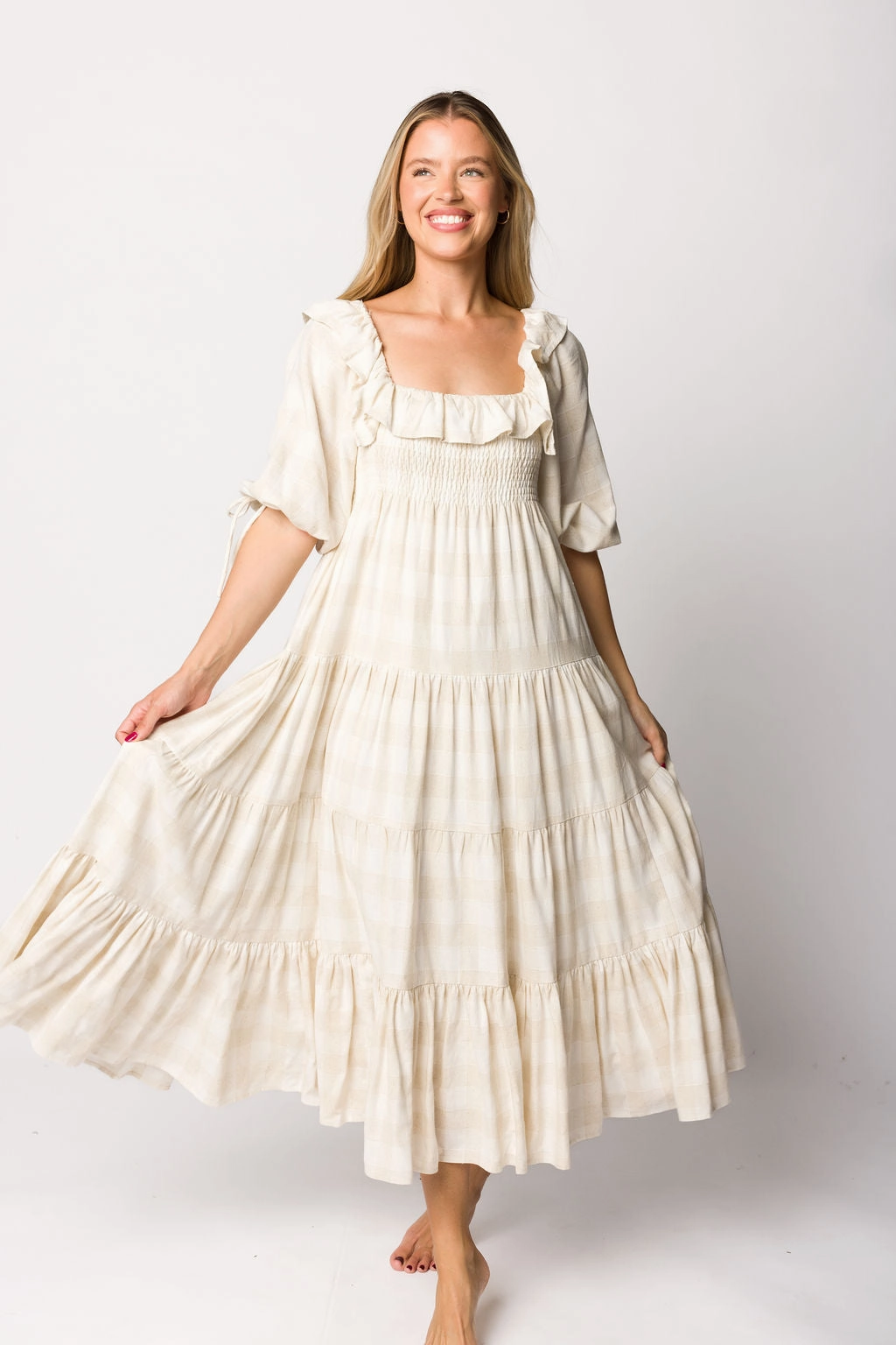 Clea Dress in Natural Plaid - Bump Friendly