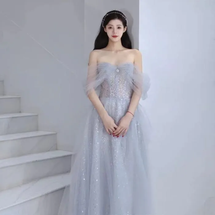 Cold Shoulder Glitter Midi A-Line Evening Gown