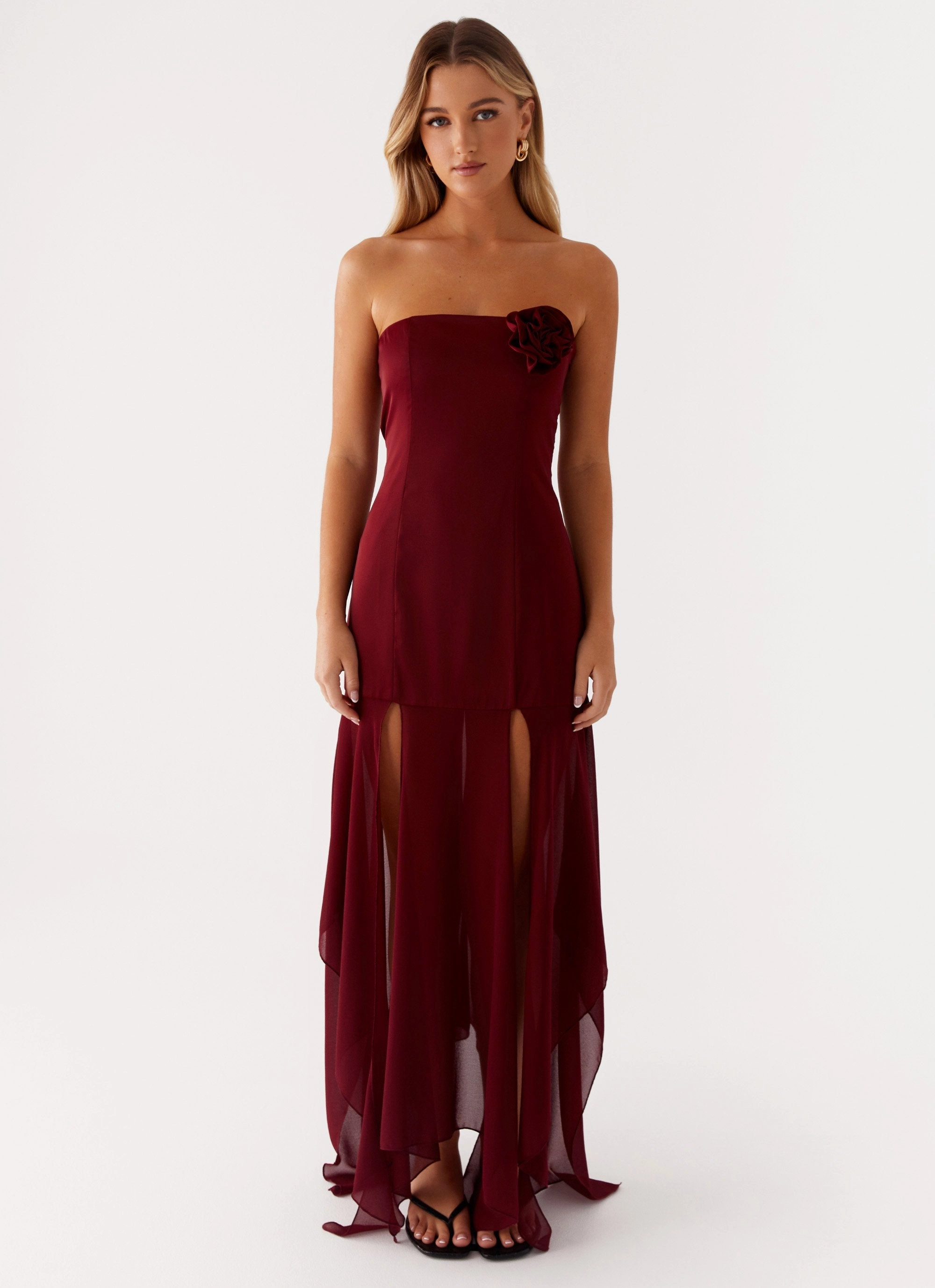 Collision Satin Maxi Dress - Cherry Red