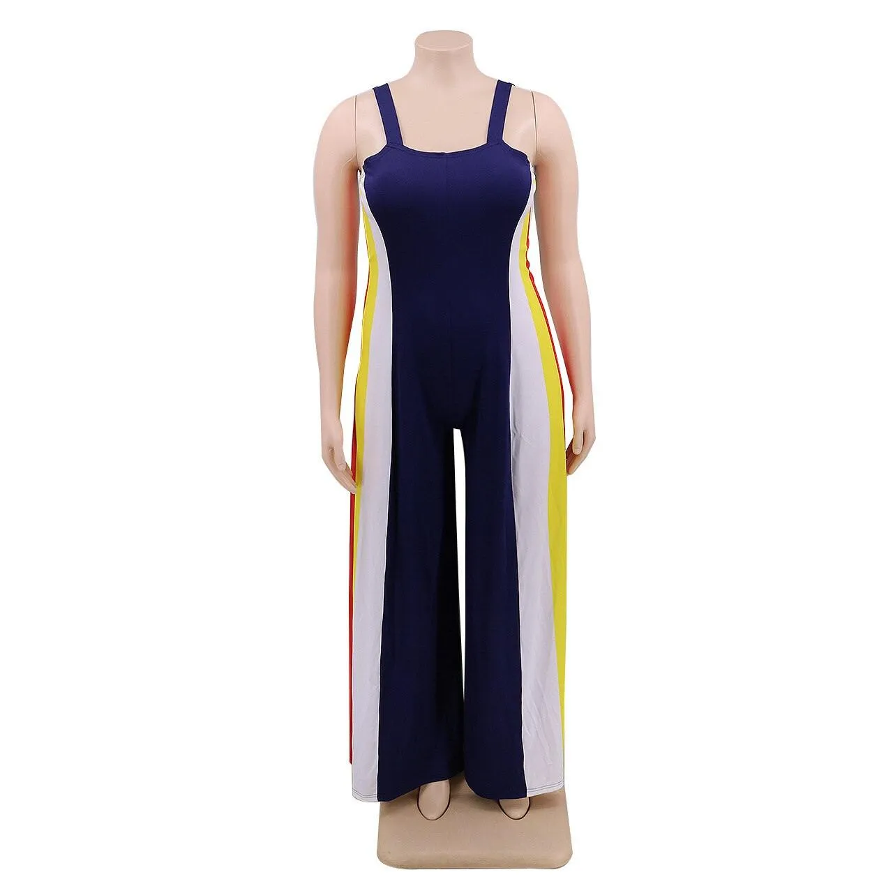 Color Striped Printing Women Plus Size Jumpsuits Casual Sleeveless