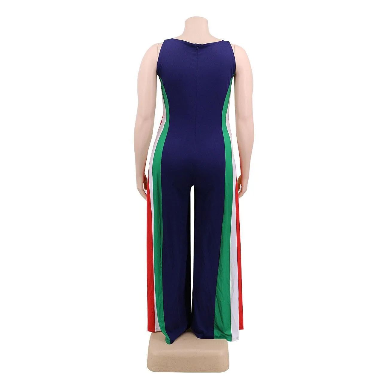 Color Striped Printing Women Plus Size Jumpsuits Casual Sleeveless