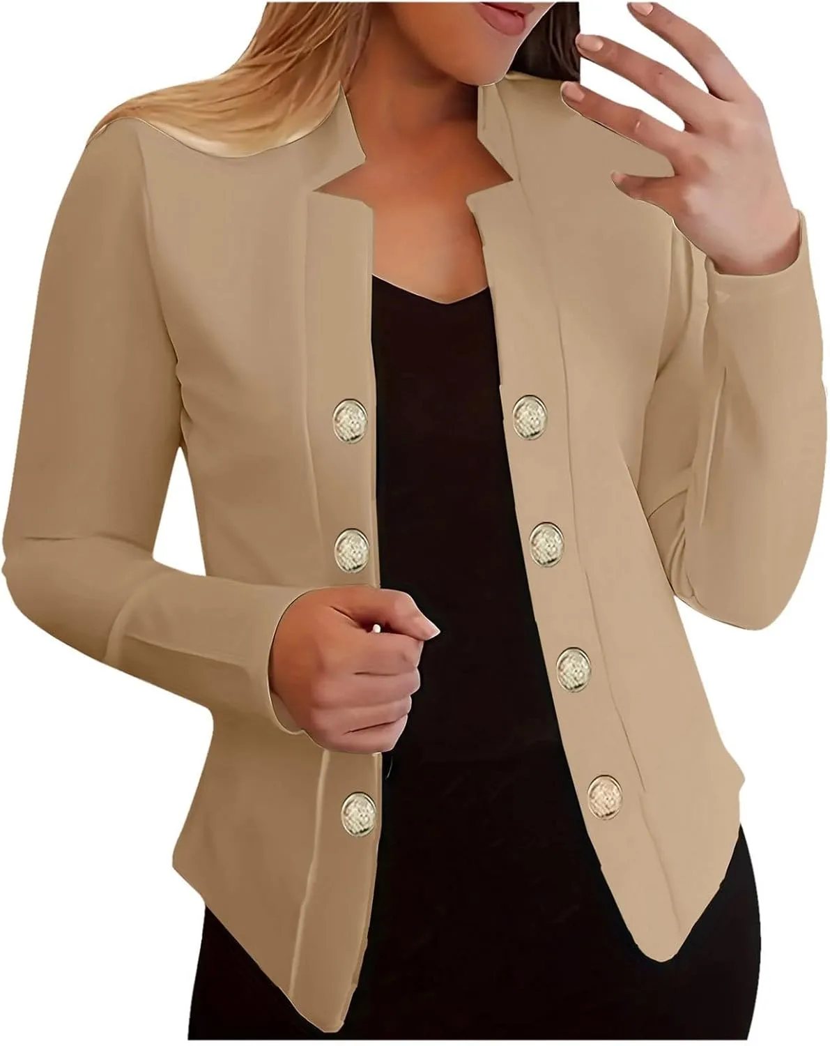 cooki Blazers for Women Work Casual 2024 Fall Long Sleeve Notch Cardigans Open Front Button Work Cropped Blazer Jackets