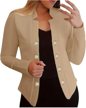 cooki Blazers for Women Work Casual 2024 Fall Long Sleeve Notch Cardigans Open Front Button Work Cropped Blazer Jackets