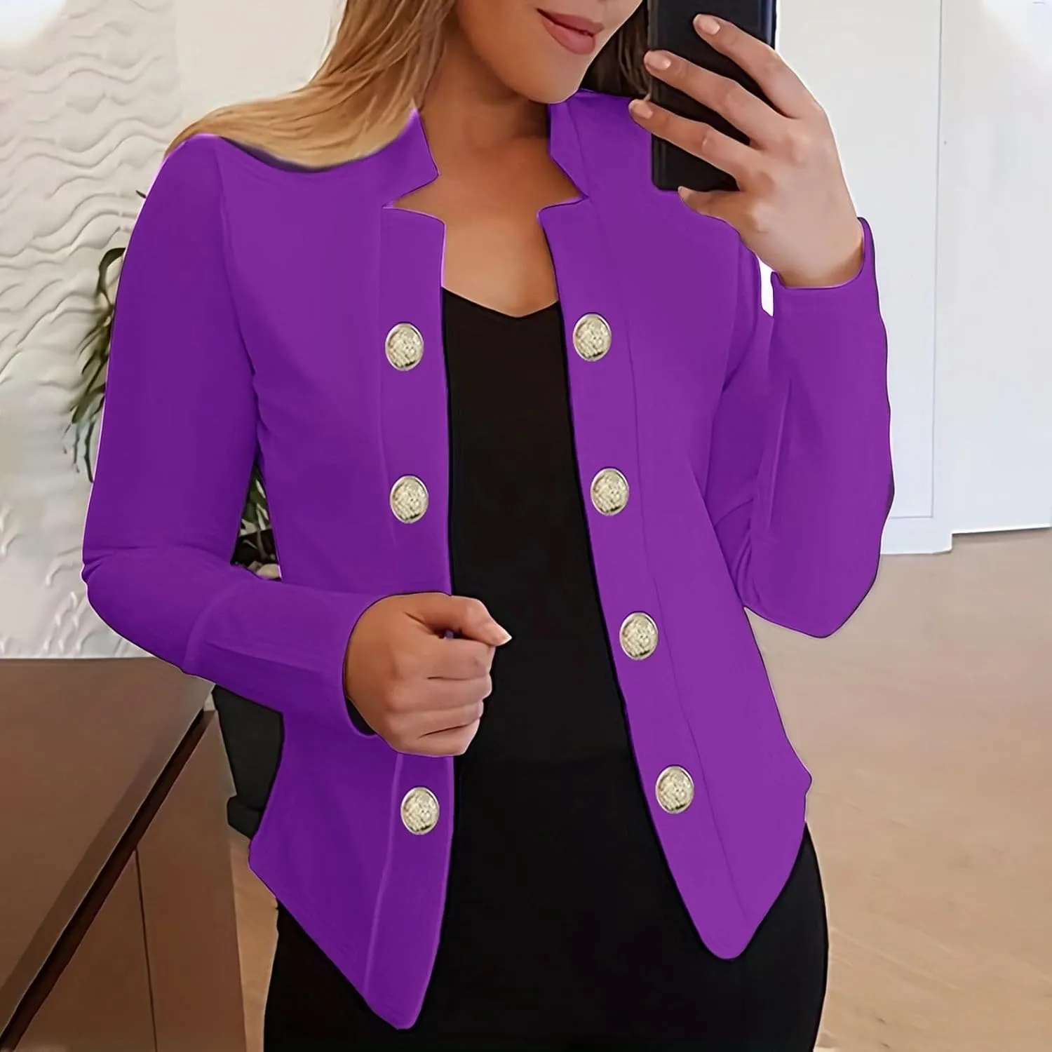 cooki Blazers for Women Work Casual 2024 Fall Long Sleeve Notch Cardigans Open Front Button Work Cropped Blazer Jackets
