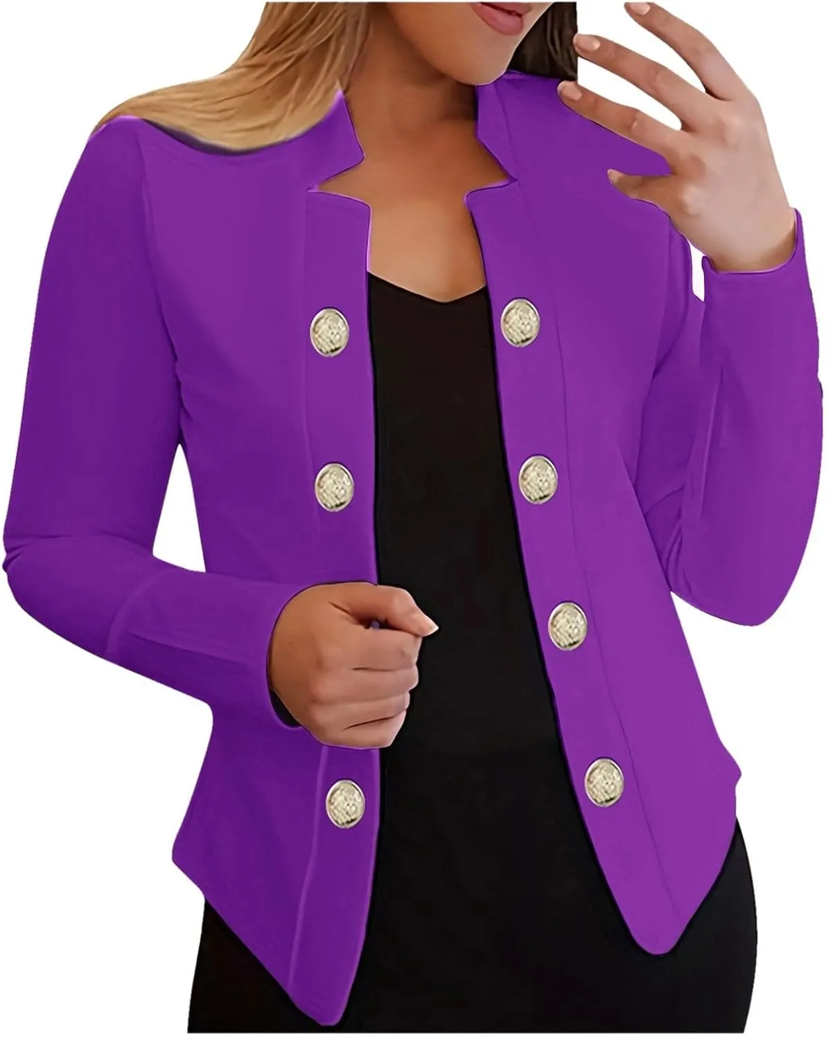 cooki Blazers for Women Work Casual 2024 Fall Long Sleeve Notch Cardigans Open Front Button Work Cropped Blazer Jackets