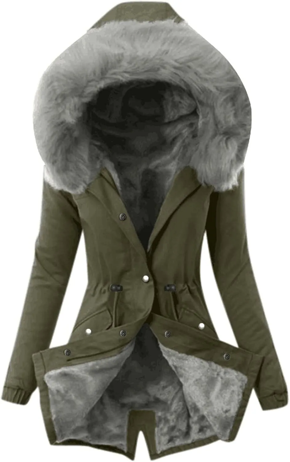 cooki Winter Coats for Women Fleece Lined Puffer Coat Women Long Down Coat Warm Parkas Fur Hooded Drawstring Fuzzy Overcoat