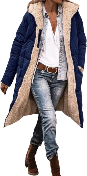 cooki Winter Coats for Women Fleece Lined Puffer Coat Women Long Thickened Down Coat Warm Parka Coat Fur Hooded Puffer Jacket