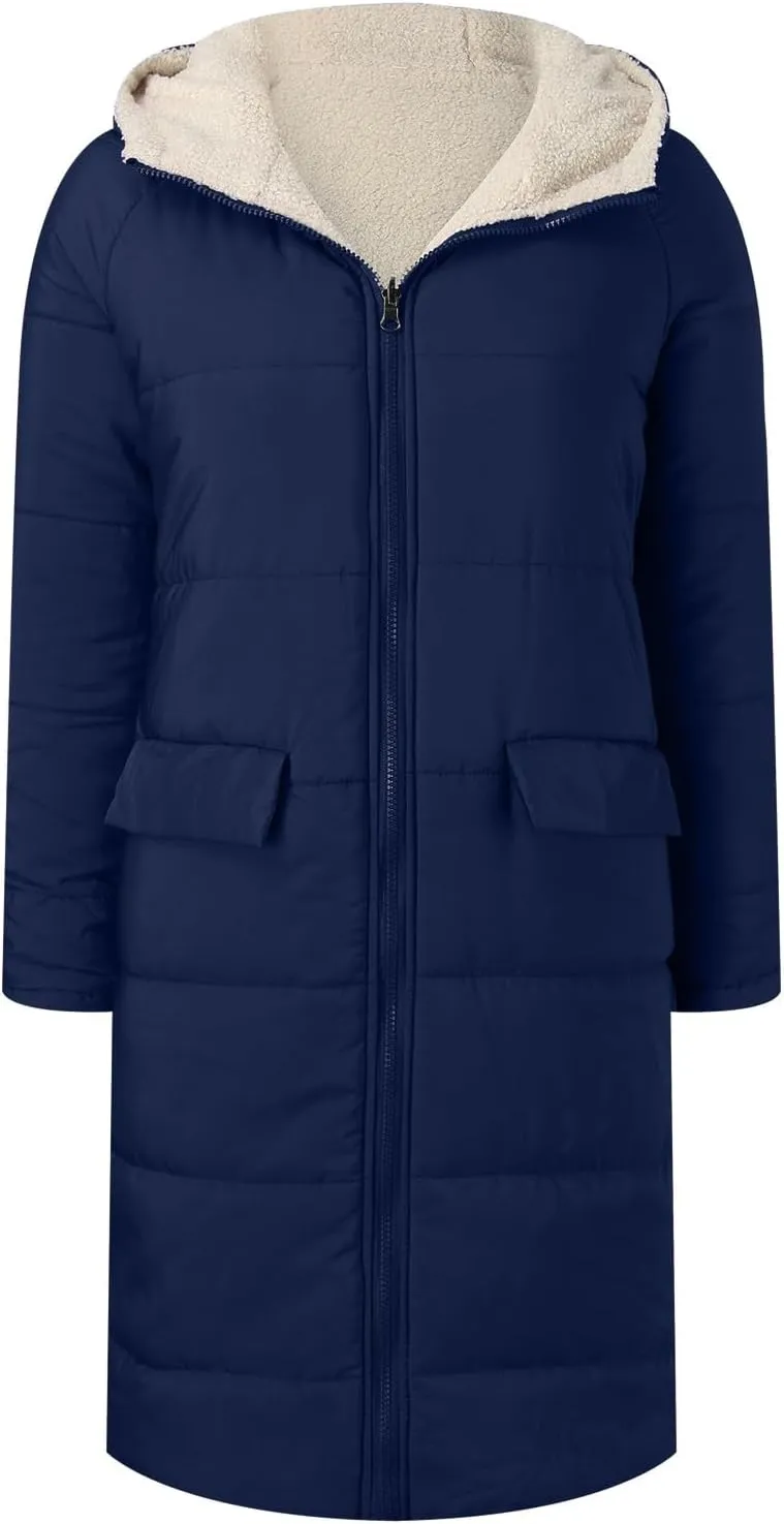 cooki Winter Coats for Women Fleece Lined Puffer Coat Women Long Thickened Down Coat Warm Parka Coat Fur Hooded Puffer Jacket
