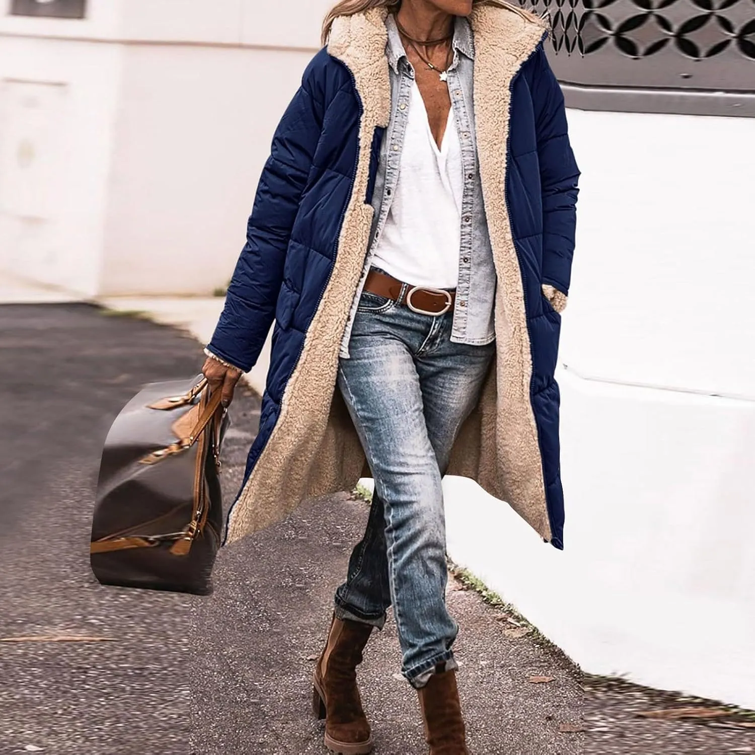 cooki Winter Coats for Women Fleece Lined Puffer Coat Women Long Thickened Down Coat Warm Parka Coat Fur Hooded Puffer Jacket