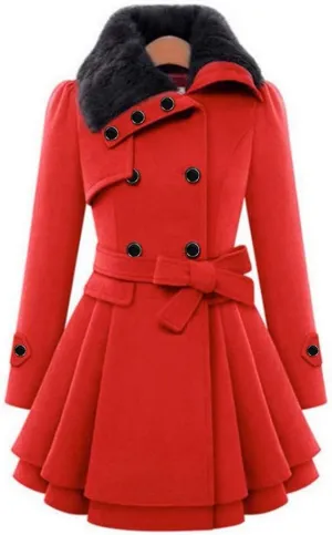 cooki Women Swing Double Breasted Wool Pea Coat with Belt Warm Thicken Fleece Lined Warm Winter Coats for Women Casual