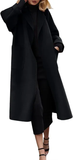 cooki Wool Coats for Women Long Women's Wool Coat Winter Wool Jacket Women Dressy Trench Coats Lapel Button Down Peacoats