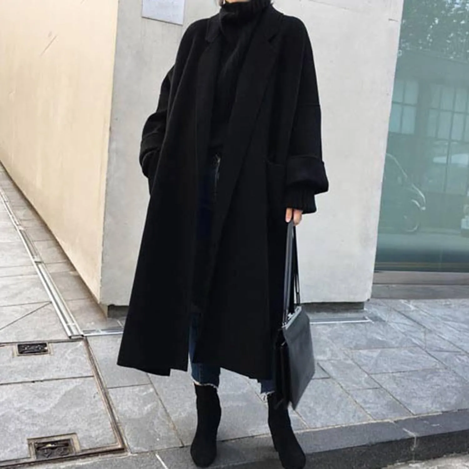 cooki Wool Coats for Women Long Women's Wool Coat Winter Wool Jacket Women Dressy Trench Coats Lapel Button Down Peacoats