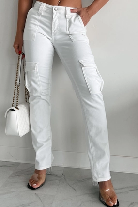 Cool Ambition Mid Rise Straight Leg Cargo Jeans (White) Cool Ambition Mid Rise Straight Leg Cargo Jeans (White)