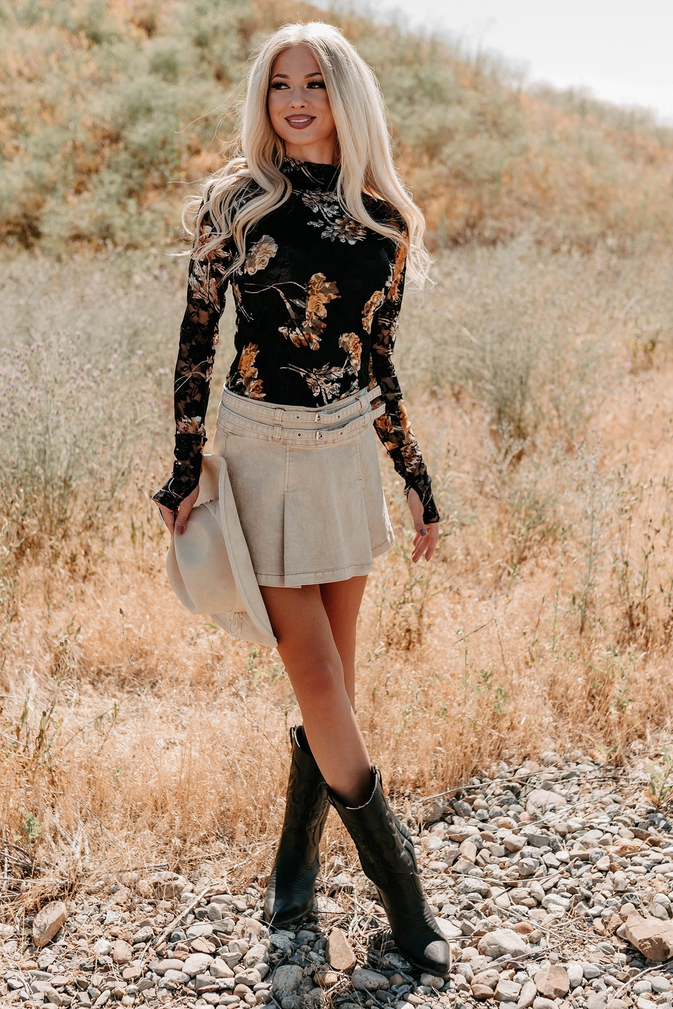 Cool, Calm & Collected Belted Denim Mini Skirt (Khaki)