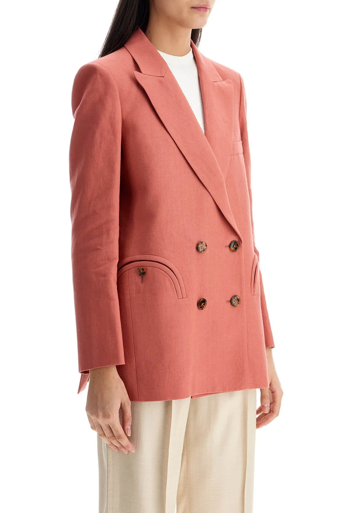 coral linen single-breasted blazer with turtle style buttons BZEND01 B MS1 CASSIS
